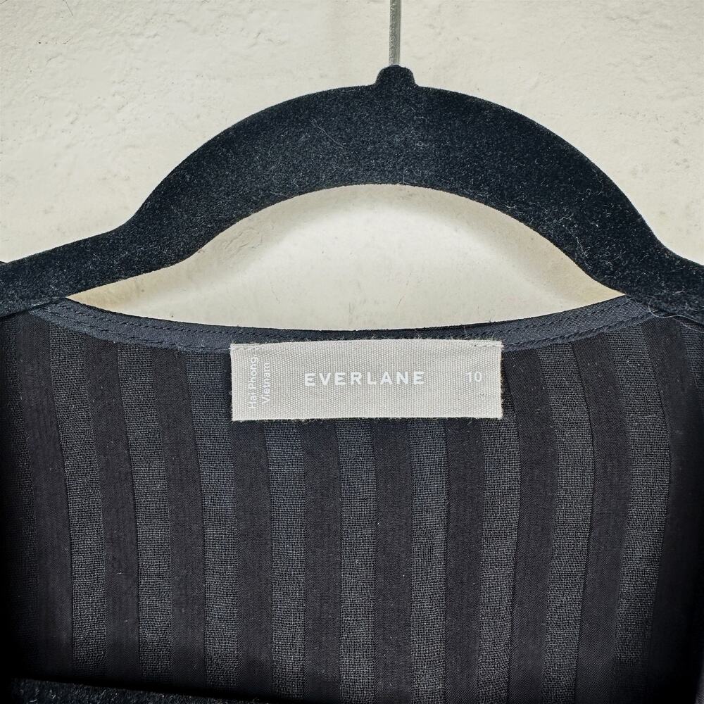 NWOT Everlane The City Stripe Puff Sleeve Black Ribbed Midi Wrap Dress 10 - Picture 9 of 15